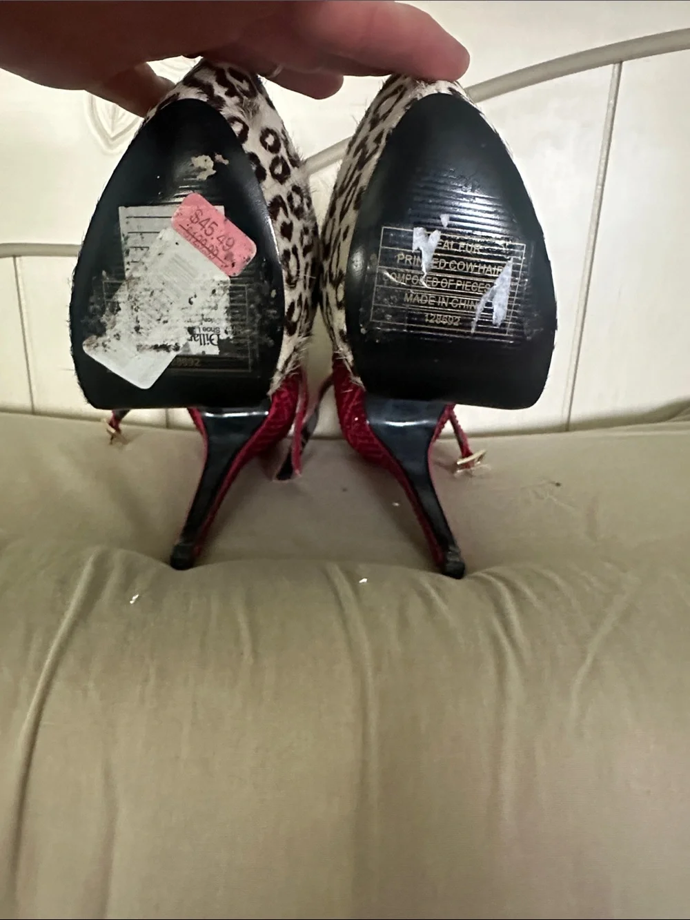 Steve Madden Red Rhinestone Ankle-Strap Pumps with Leopard-Print Toe